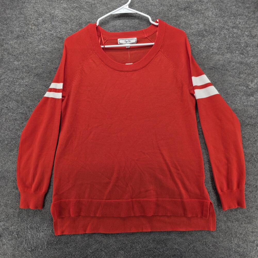 Hippie Rose Sweater Pullover Juniors L Red Striped Crew Raglan Knit Lightweight